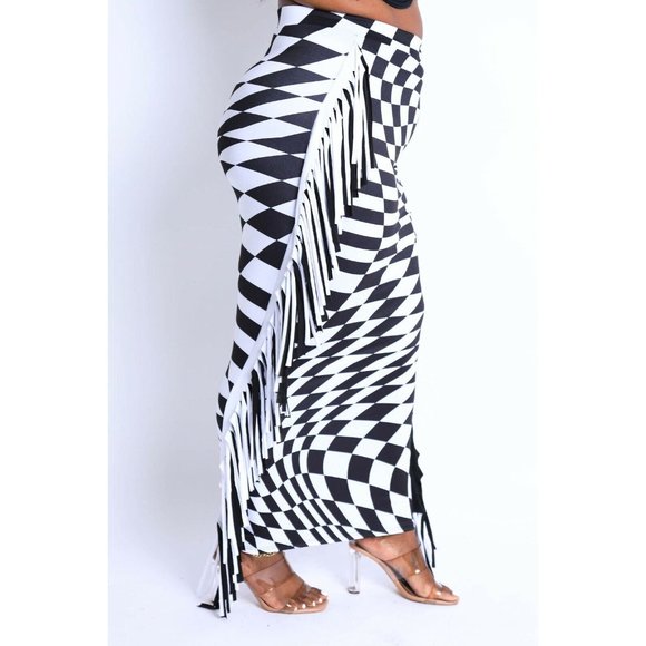 Women's Checkered Elastic High Waist Stretch Bodycon Maxi Pencil Skirt S,M,L - Picture 6 of 12